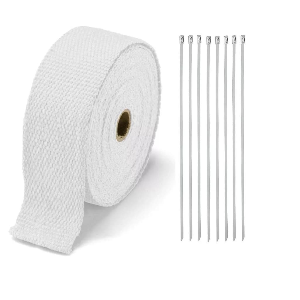 Fita Manta Termica Termotape Branca 5 Metros + 9 Abraçadeiras P/ Carro e Moto Ar Condicionado Escape
