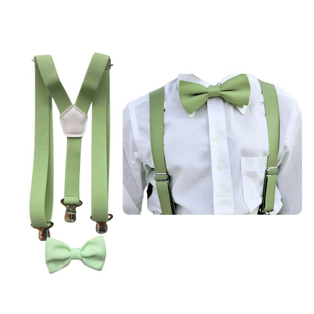Kit Suspensório E Gravata Borboleta Juvenil Verde Menta Malta 10 a 17 anos e Outras Cores Pajem Batizado Formatura