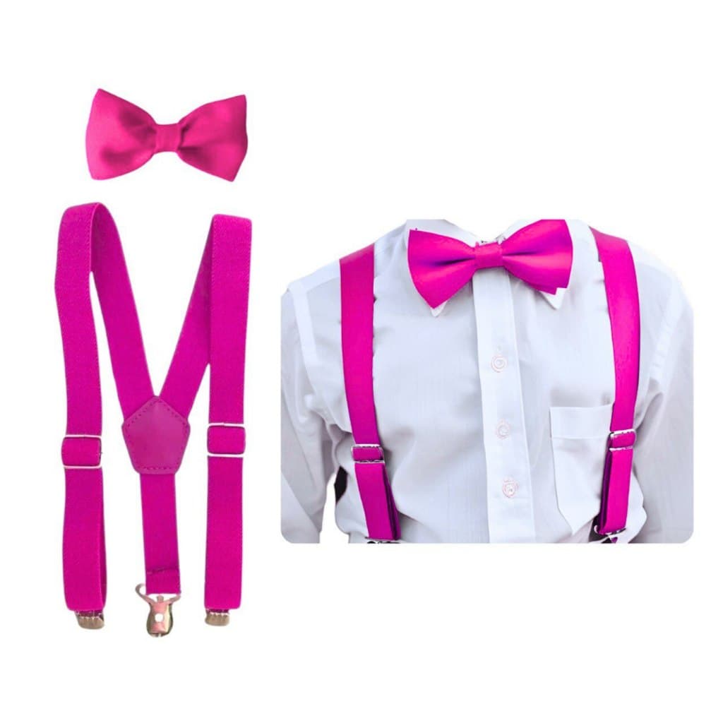 Kit Suspensório E Gravata Borboleta Juvenil Rosa Pink Fucsia 10/17 anos e Outras Cores Pajem Formando Batizado Formatura