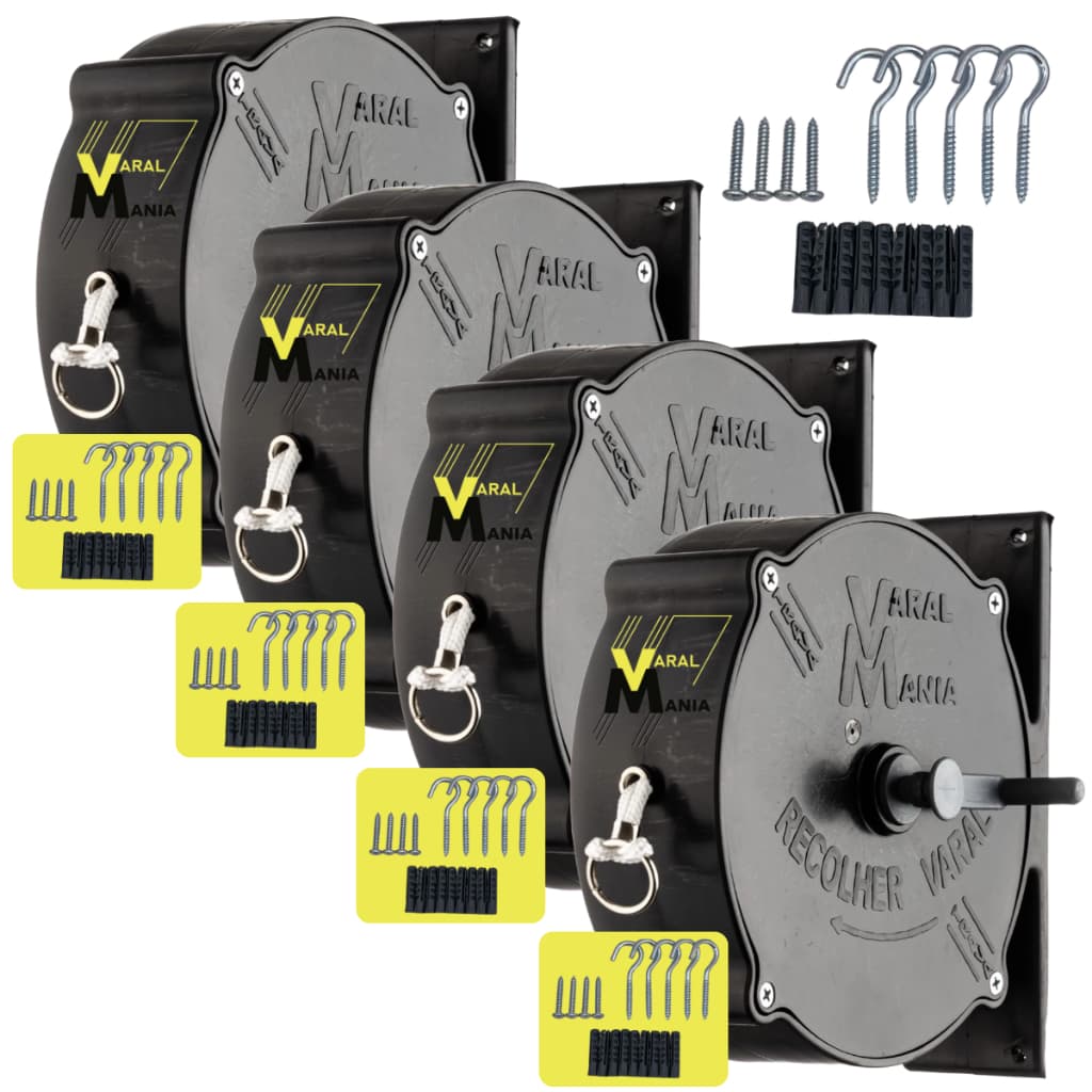 Kit 4 Varais de Parede Recolhivel de Corda com Manivela – Varal Mania®