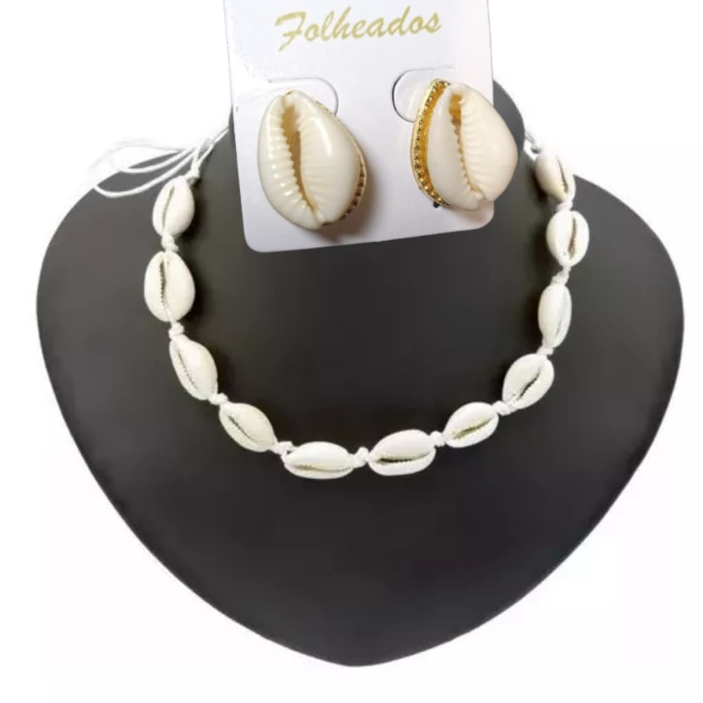 Kit Colar Choker + Brincos Conchas Búzios Moda Praia