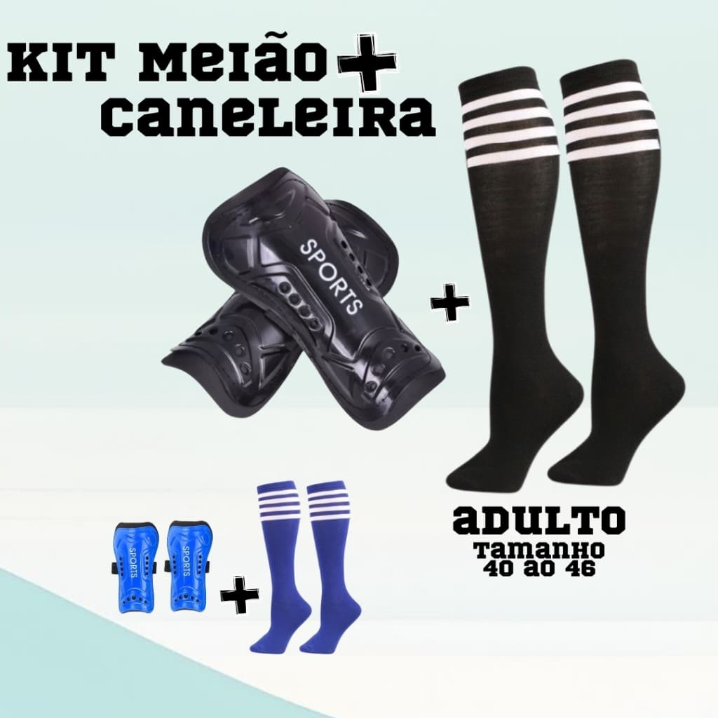 Kit Meião Futebol com Caneleira Adulto Esporte Jogador Goleiro Atividades Físicas