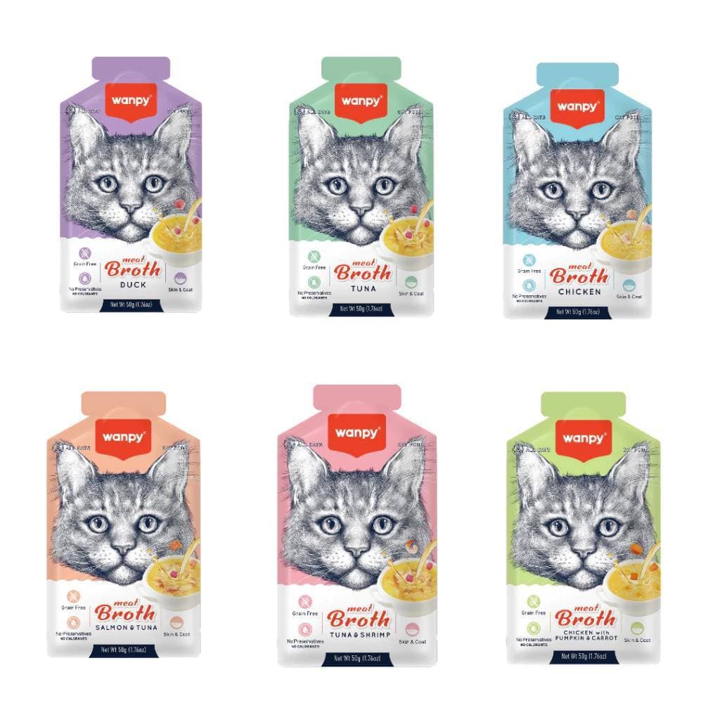 Kit 5 Wanpy Sopa Caldo Caldinho Alimento Úmido Petisco Para Gatos 50g