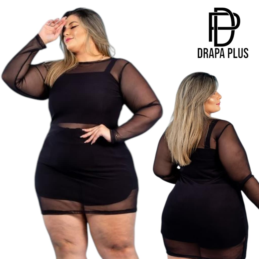 DRAPA PLUS - CONJUNTO DE CROPPED + SHORT E VESTIDO TULE PLUS