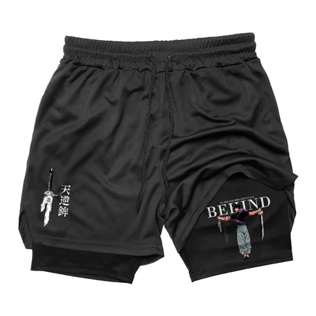 Short 2 em 1 Behind Anime Bermuda de Compressão para Academia e Corrida Dry fit Moda