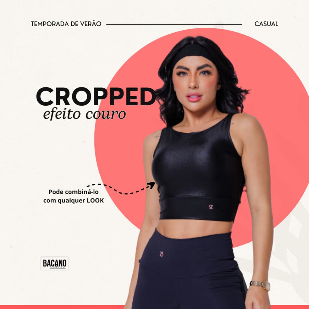 Cropped casual com efeito de couro e detalhes elegantes nas costas