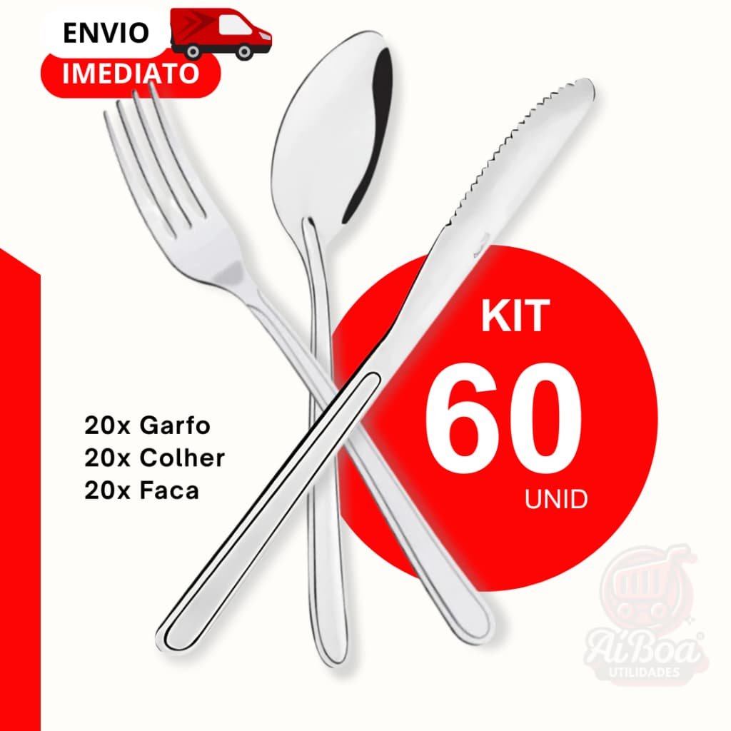 Kit 60 Talheres Garfos Facas e Colheres de Aço Inox para Almoço Jantar Refeição para Bar Restaurantes e Uso Diário