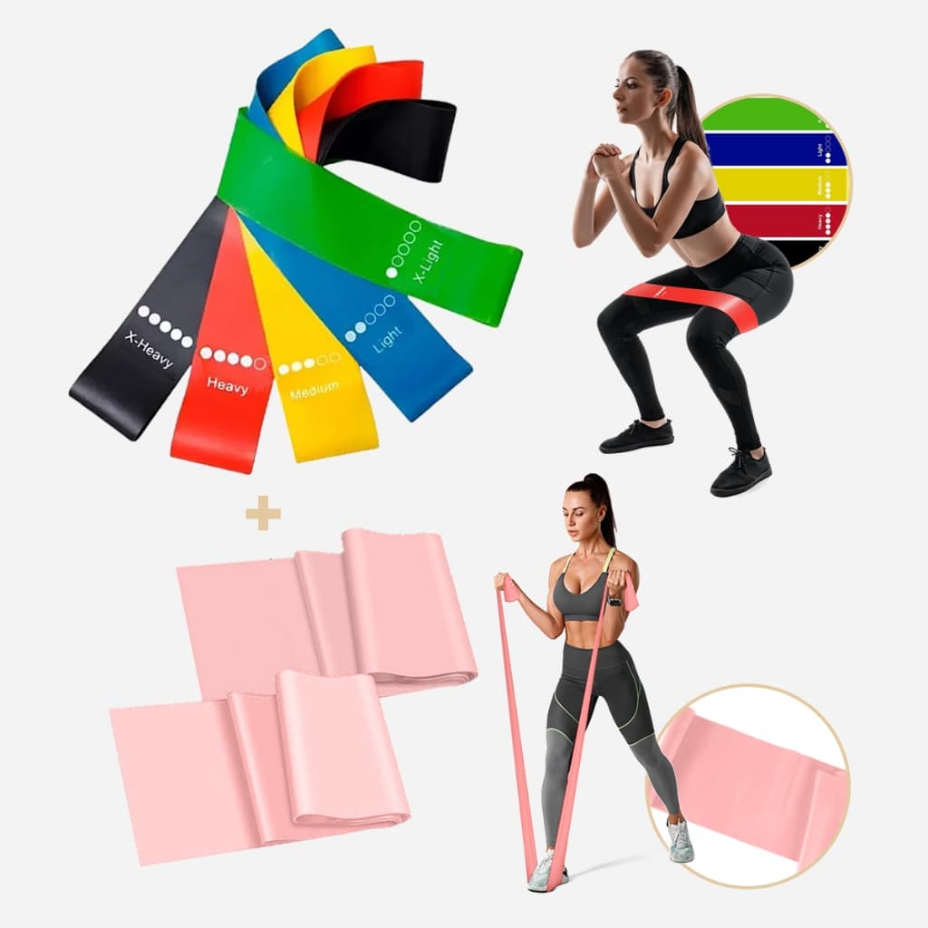 Kit 5 Elástico Treino Mini Band + 2 Faixa Elástica  Extensor Fisioterapia Funcional