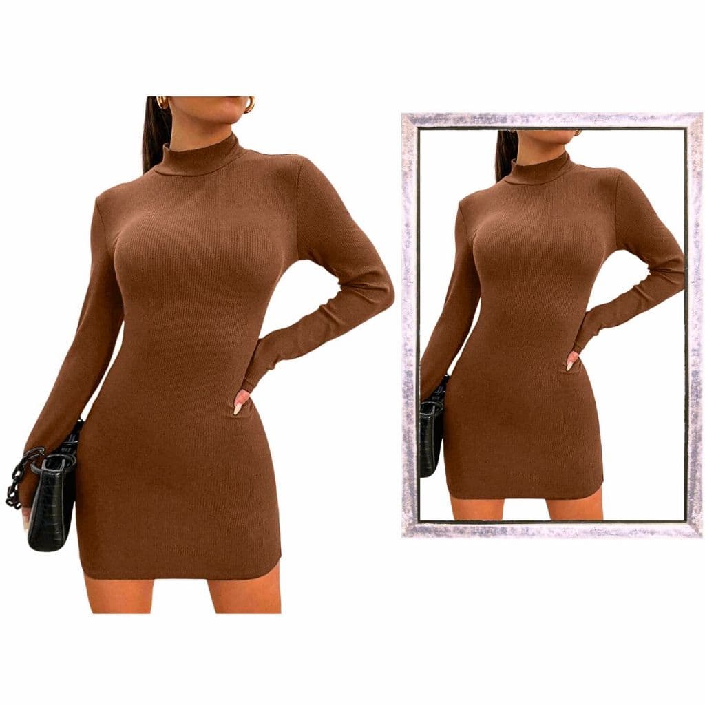 Vestido Canelado Curto Manga Longa com Gola Tubinho Blogueirinha