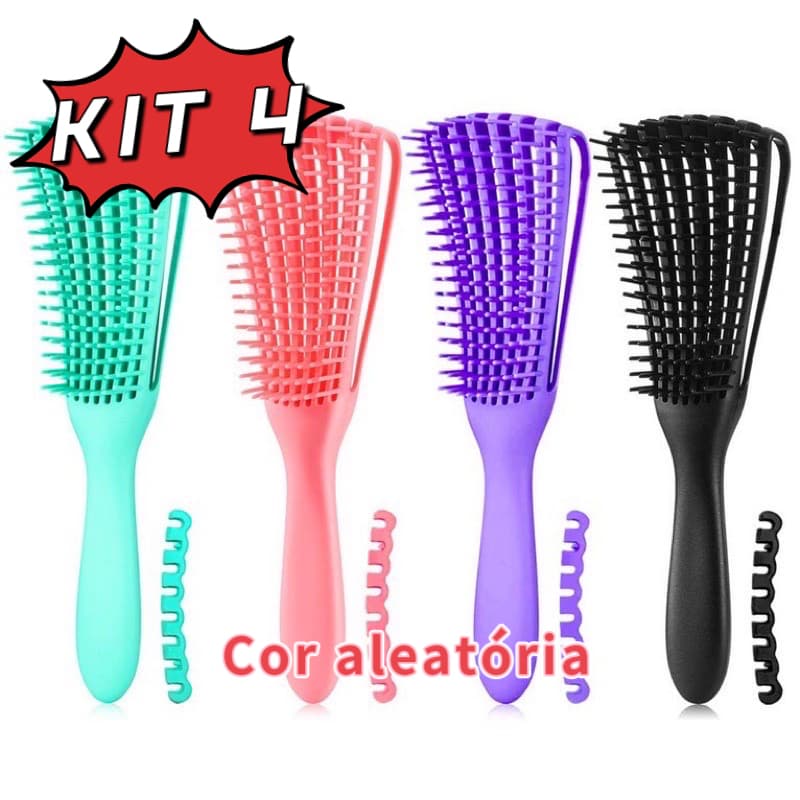 kit com 4  Pente de Cabelo Escova Polvo Multifuncional Cachos Fácil Desembaraço
