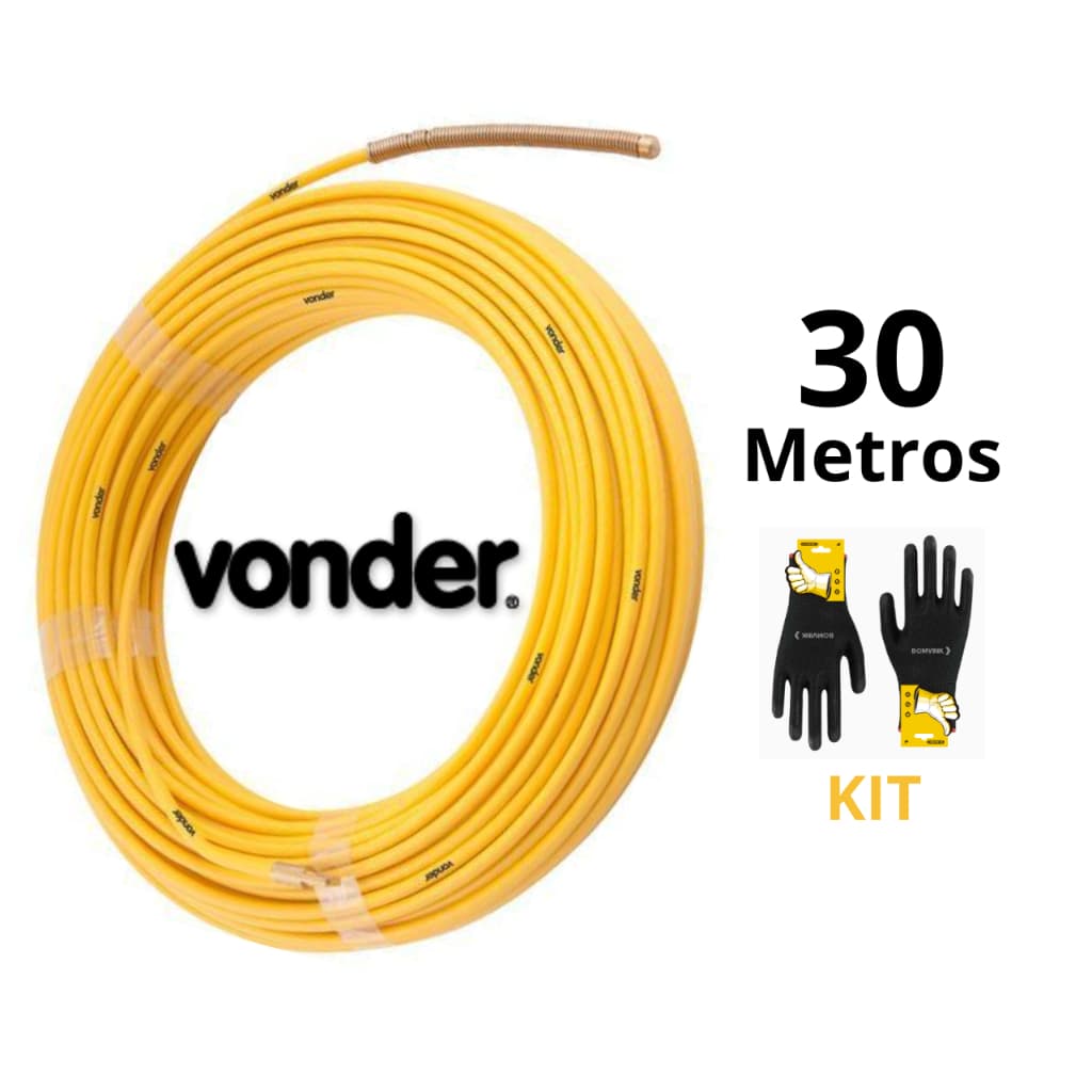 KIT Guia Passa fio sonda passador de fio cabo alma de aço vonder + Luvas tátil PU eletricista pedrei
