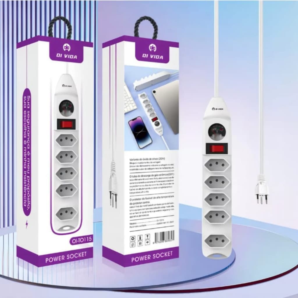 Tomada Elétrica Filtro de Linha Inteligente Proteção Zov Régua Extensão 5 Tomadas OI-TO115