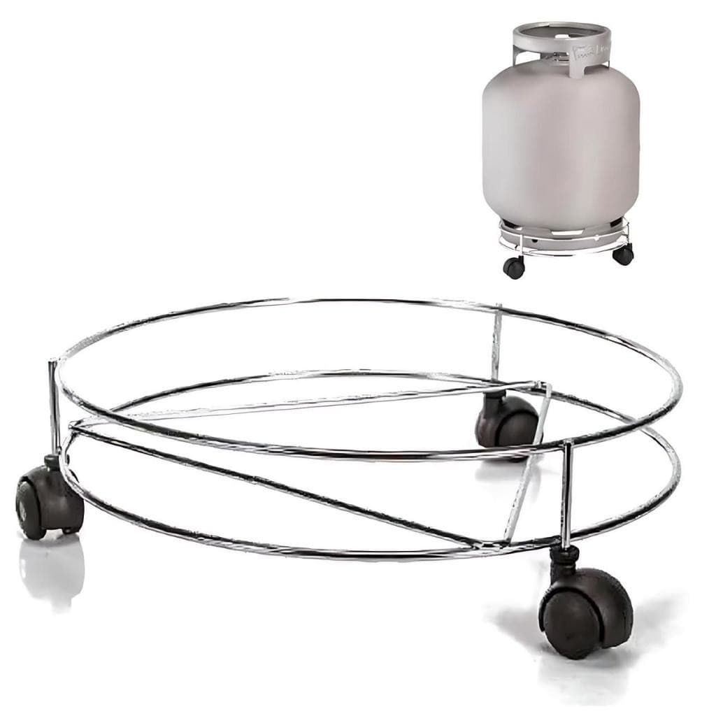 Suporte Para Gás Botijão Com Rodinha Cromado Aço Inox