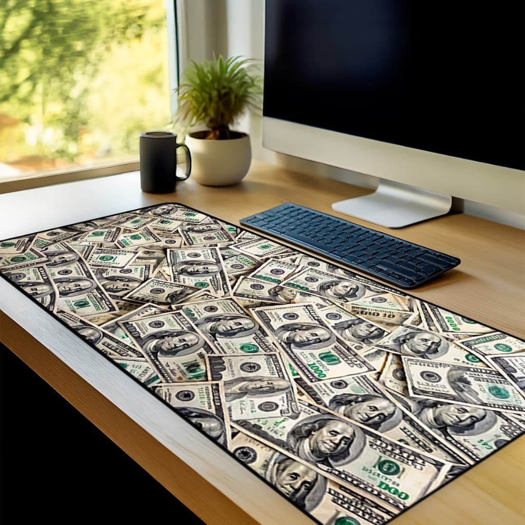 Mouse Pad Gamer Dollar Antiderrapante Grande 70x35 80x35 90x40 90x50 cm borda costurada