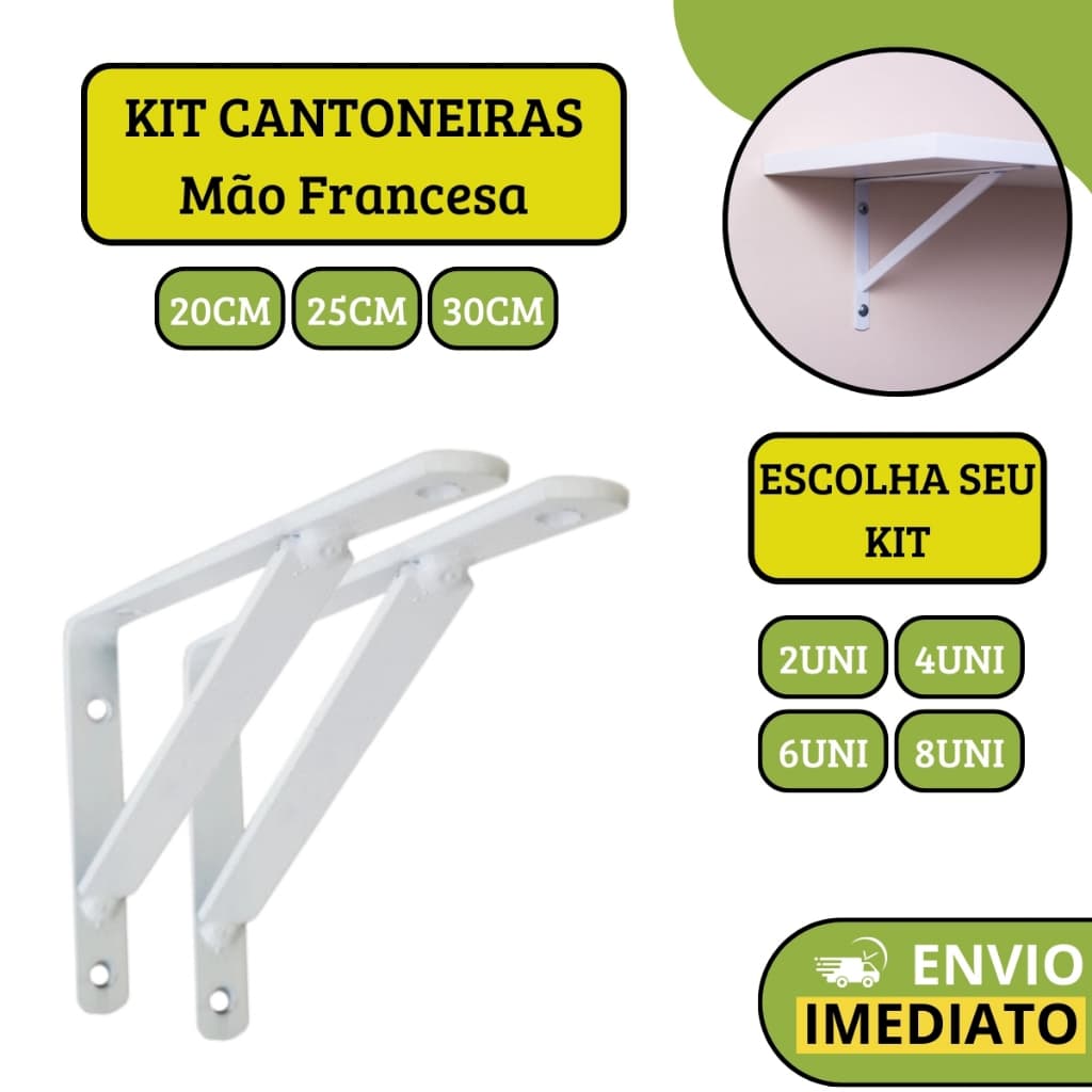 Kit Suporte De Prateleira Cantoneira Mão Francesa Para Sustentar Prateleira -  20CM 25CM 30CM