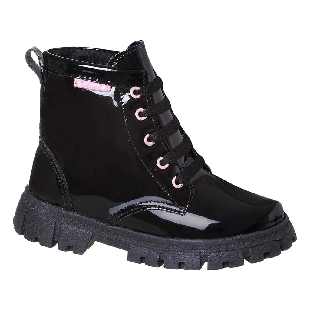 Coturno Feminino Infantil Bota Infantil Menina Tratorada Bota Preta Verniz