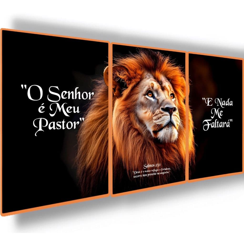 Quadro Decorativo Grande Bíblico Versículo Leão Fe O senhor é Meu Pastor E Nada Me Faltará