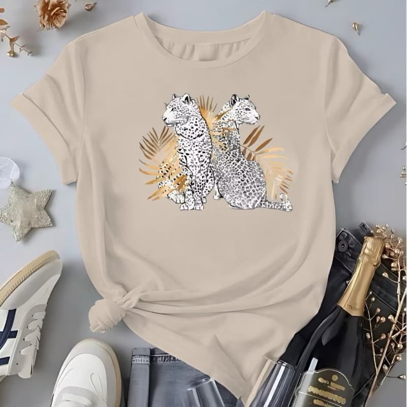 camiseta T-Shirt Feminina blusa Casual estampada leopardo Premium do P ao Plus Size