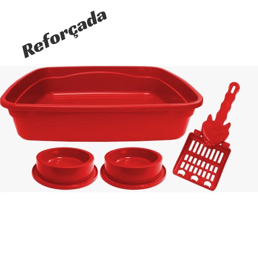 Kit Caixa de Areia para Gatos Higiênico com Pá Comedouro Bebedouro Banheira Sanitário Grande