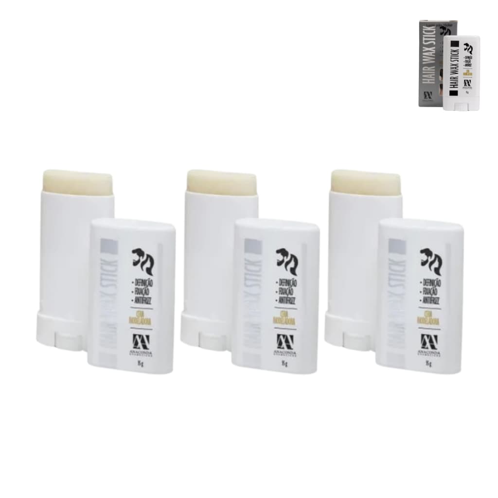 Kit 3 Ceras Modeladoras Capilar Batom Anaconda Hair WAX Stick Anti Frizz 15g