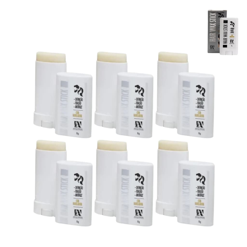Kit 6Un Ceras Modeladoras Capilar Batom Anaconda Hair WAX Stick Anti Frizz 15g