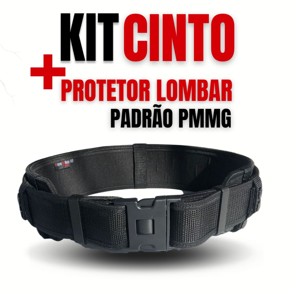 KIT CINTO TÁTICO OPERACIONAL + PROTETOR LOMBAR MILITAR MODULAR PADRÃO PMMG CURSO RECRUTA ENXOVAL PAPAMIKESTORE