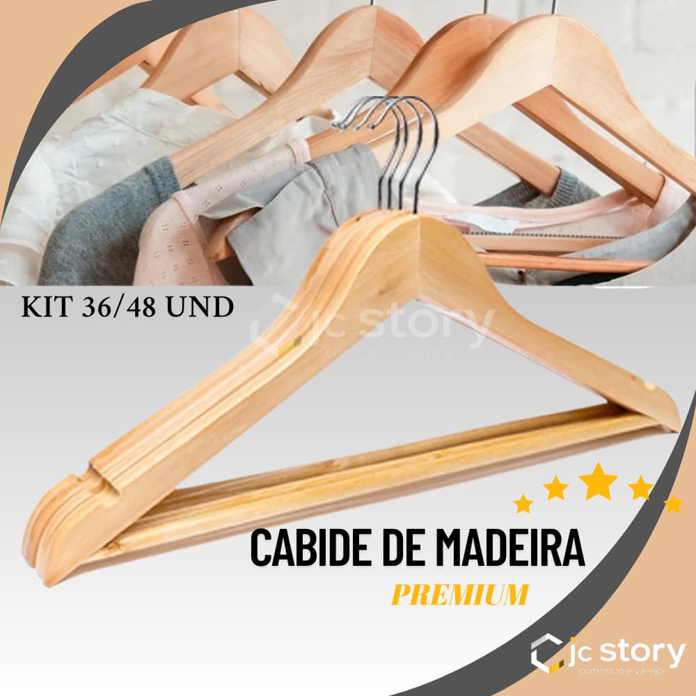 Kit Cabide De Madeira Marfim premium para roupas adulto calça roupeiro organizar closet kits