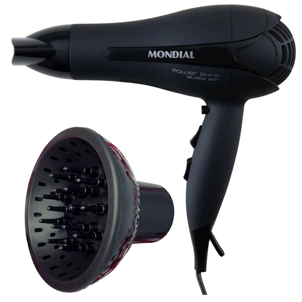 Secador De Cabelo Mondial 2000w Ions Profissional Ar Quente e Frio Power Com Difusor de Cachos