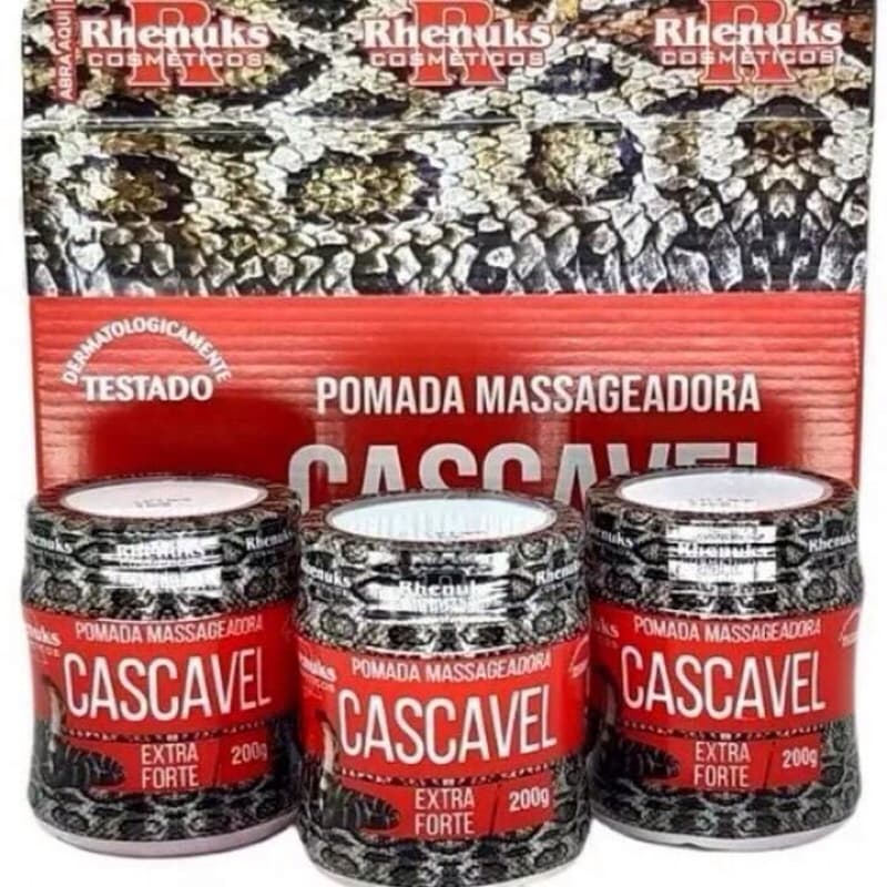 Kit c/ 3 Pomadas Para Massagem Muscular Cascavel (Extra-Forte) 200g Rhenuks
