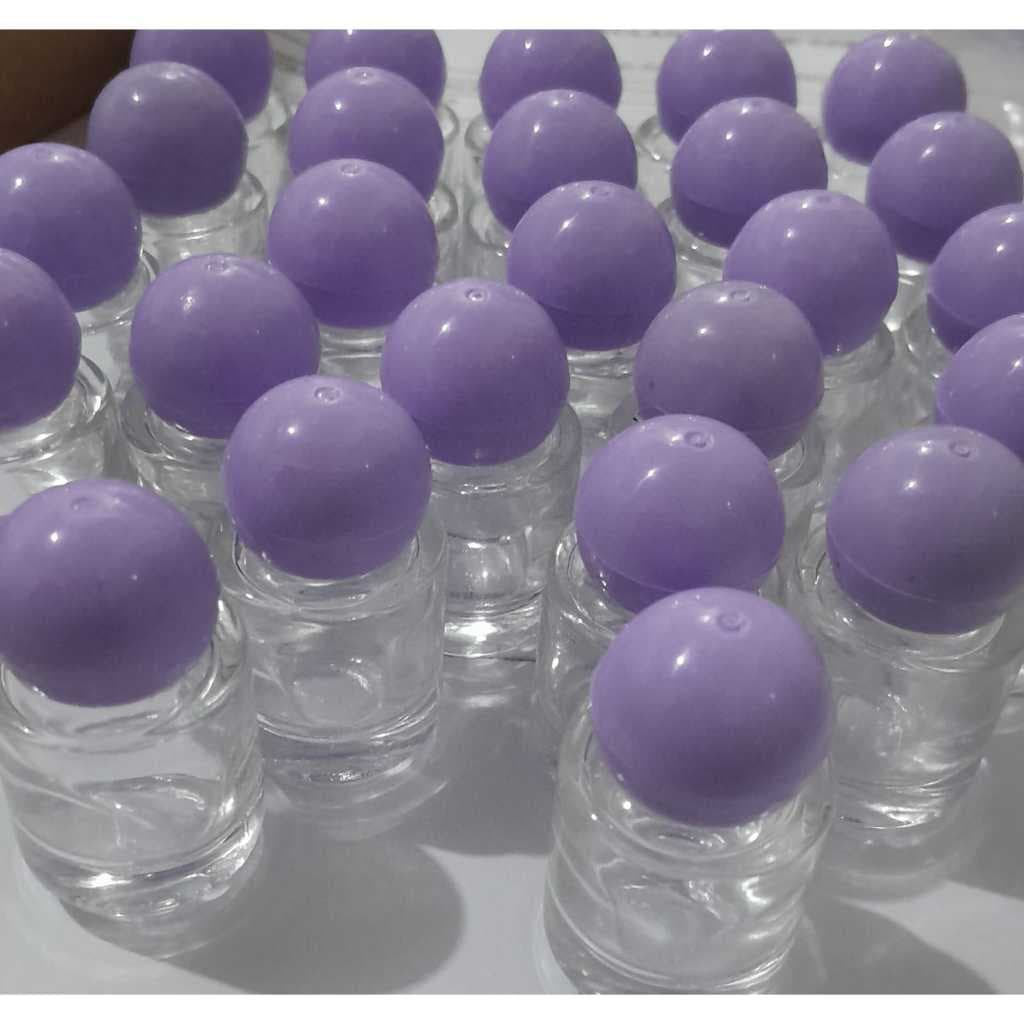 20/70 - Mini Frasco vidro 05ml com tampa bola Lilas -orta pefume , porta oleo