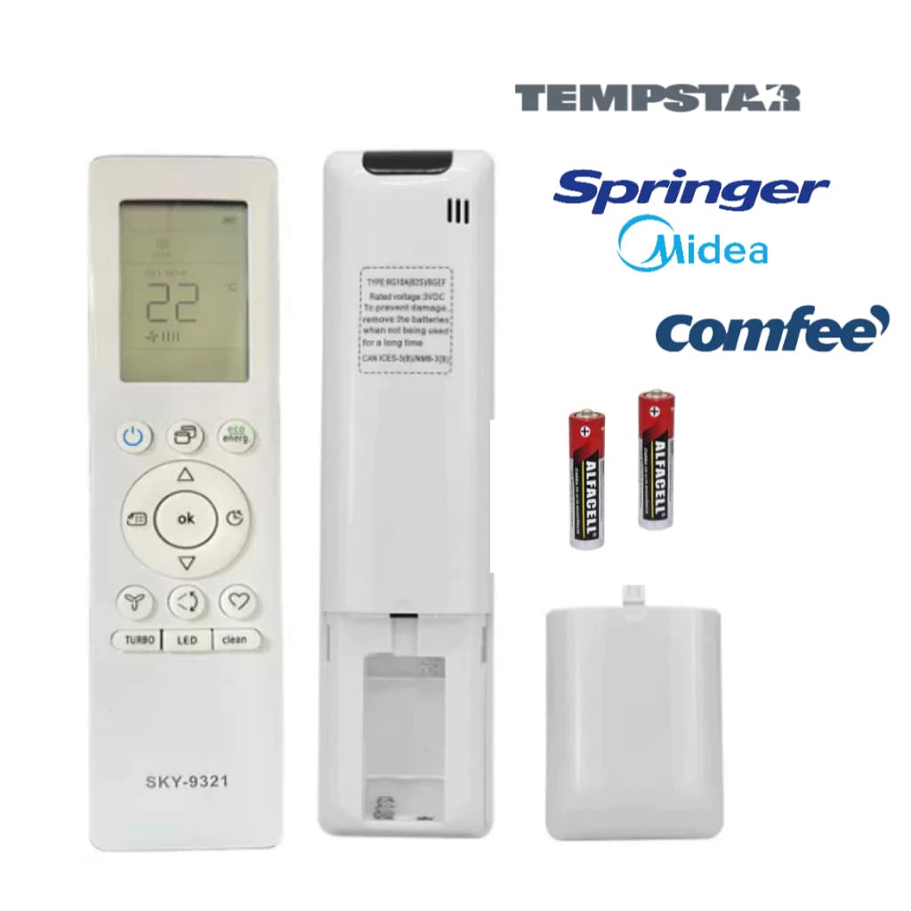 Controle Remoto Para Ar Springer / Midea / Comfee Tempstar Rg10a(b)bgef Com pilhas