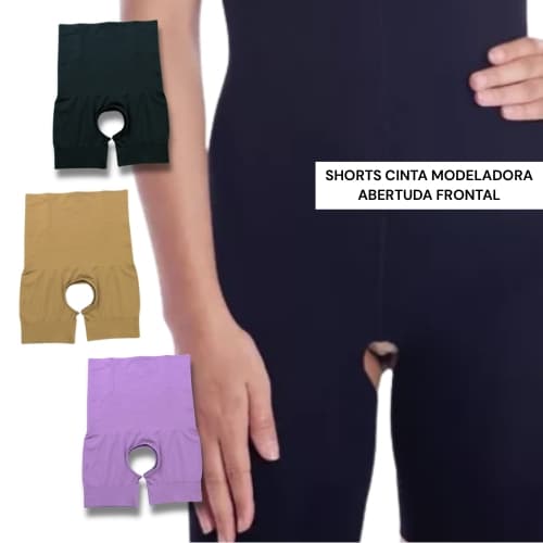 Shorts Cinta Modeladora 4 Barbatanas Abertura Frontal Modelador Alta Compressão Empina Bumbum Seca Barriga Culote