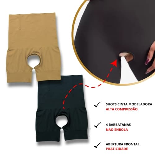 Shorts Modelador 4 Barbatanas Abertura Frontal Cinta Modeladora Alta Compressão Empina Bumbum Seca Barriga Culote