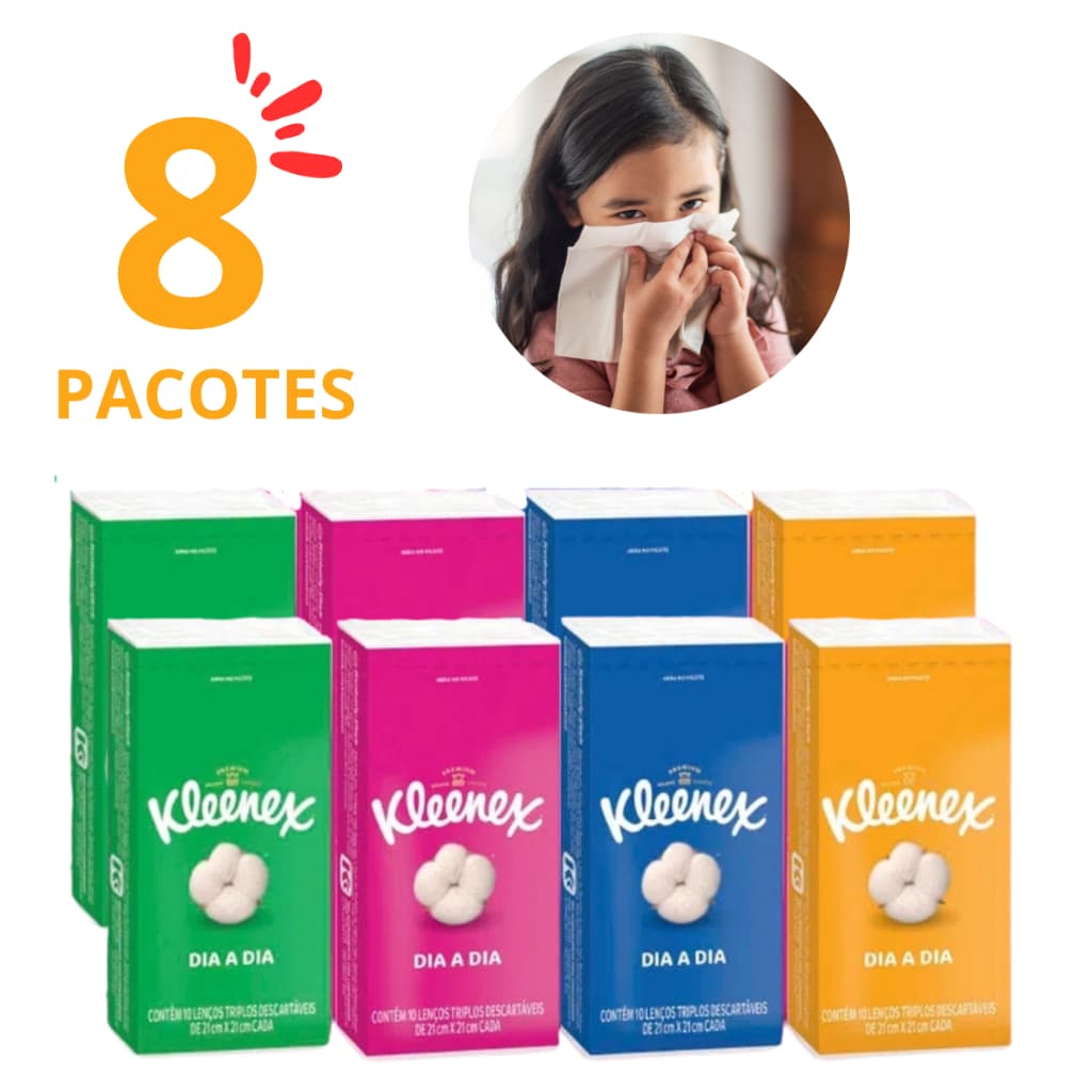 Kit 8 Lenços de Bolso Kleenex Dia a Dia Folha Tripla Macia Lembrancinhas de Casamento
