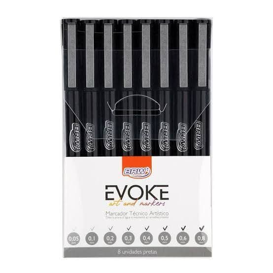 Caneta Técnica Artística 8 Pontas Evoke Brw Tipo Nanquim