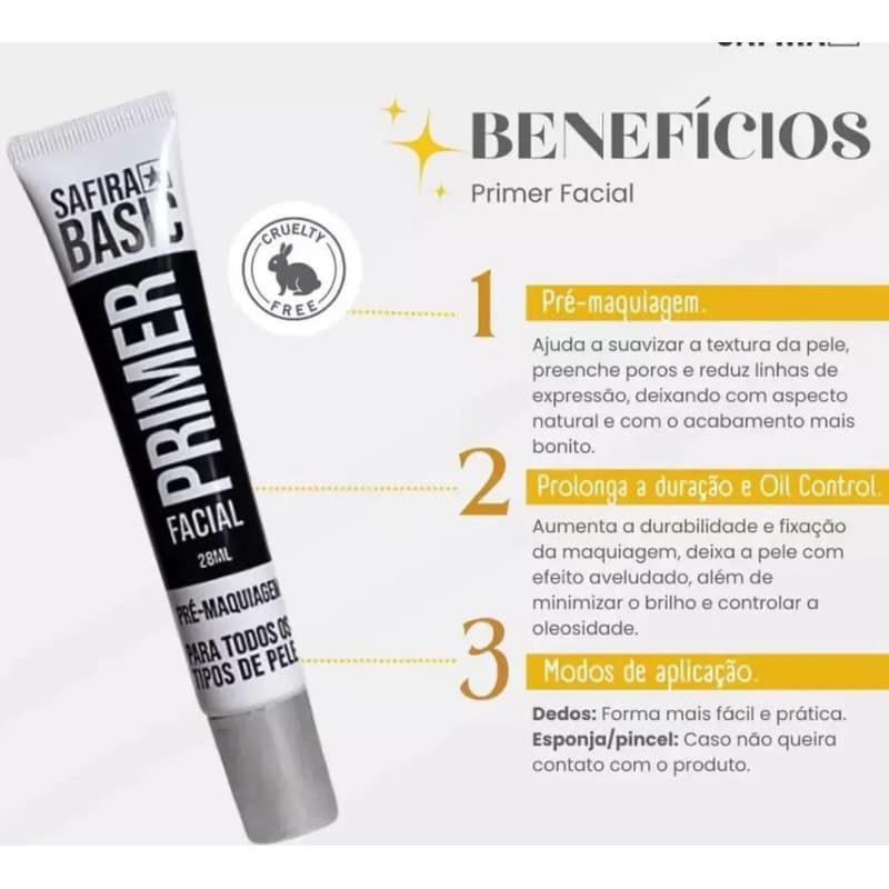 Primer facial Safira pré maquiagem em creme para todos os tipos de pele 28ml