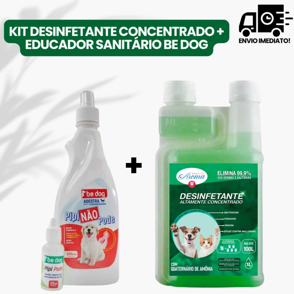Kit Adestrador Pet Educador pra Cachorro Pipi Pode + Não Pode + Desinfetante Herbal Pet Concentrado Eliminador Odor
