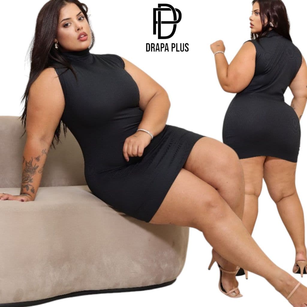 DRAPA PLUS - VESTIDO JUSTO GOLA PLUS SIZE