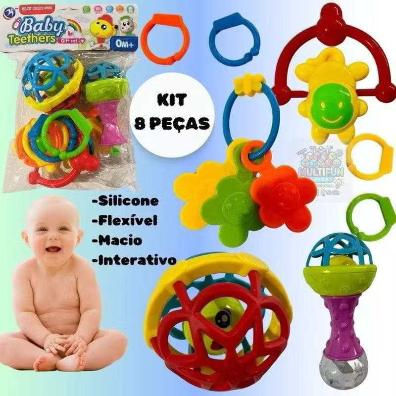 Chocalho para Bebe Mordedor Brinquedo Infantil Educativo Bebê 8 Peças
