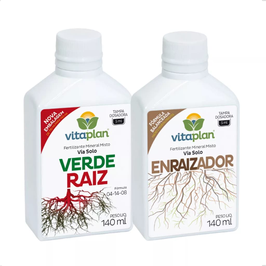 Kit Fertilizante Líquido Enraizador + Verde Raiz c/ 140ml VITAPLAN