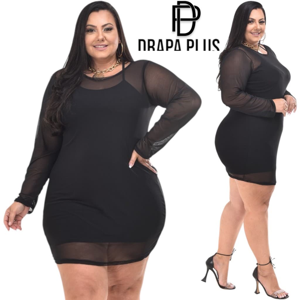 DRAPA PLUS - Vestido Tubinho Com Sobreposição Vestido De Tule Plus Size