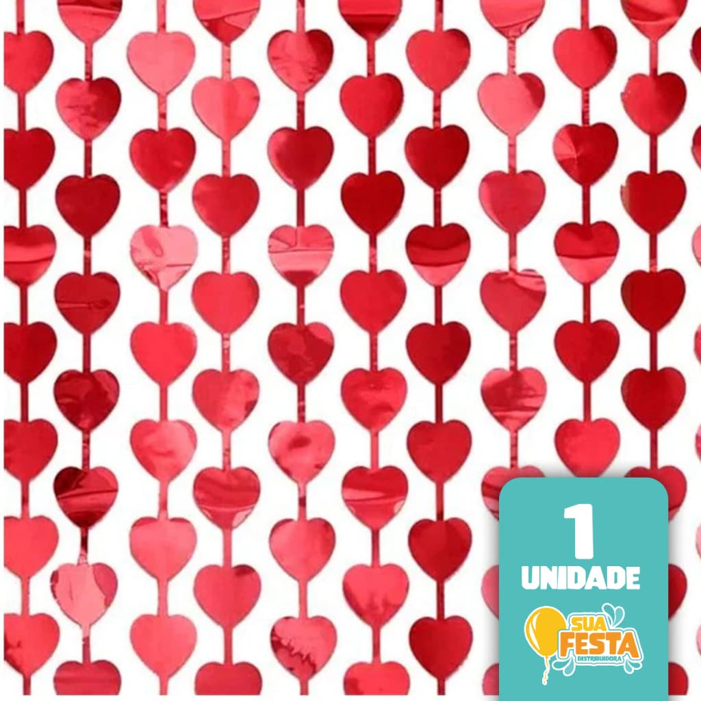 Cortina Metalizada De Coração 1mx2m Vermelha Para Decorações De Festas