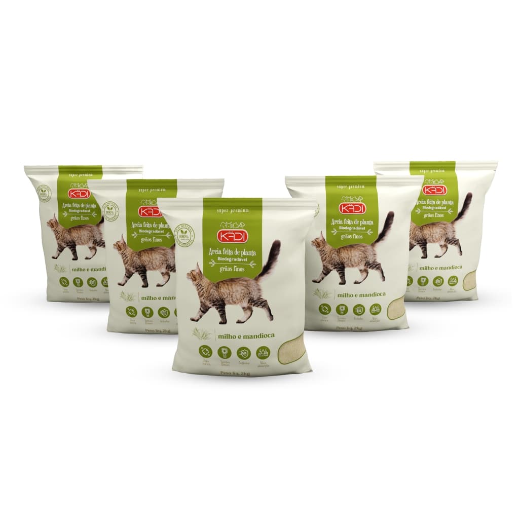 Kit C/ 5 Areia Higiênica Kadi Grãos Finos Para Gatos - 2 Kilos