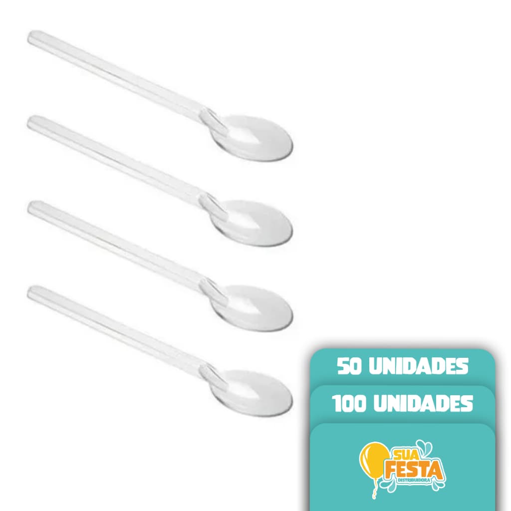 Kit 50 100 Mini Colherzinhas Descartáveis Transparente Para Doces Brigadeiros Sobremesas