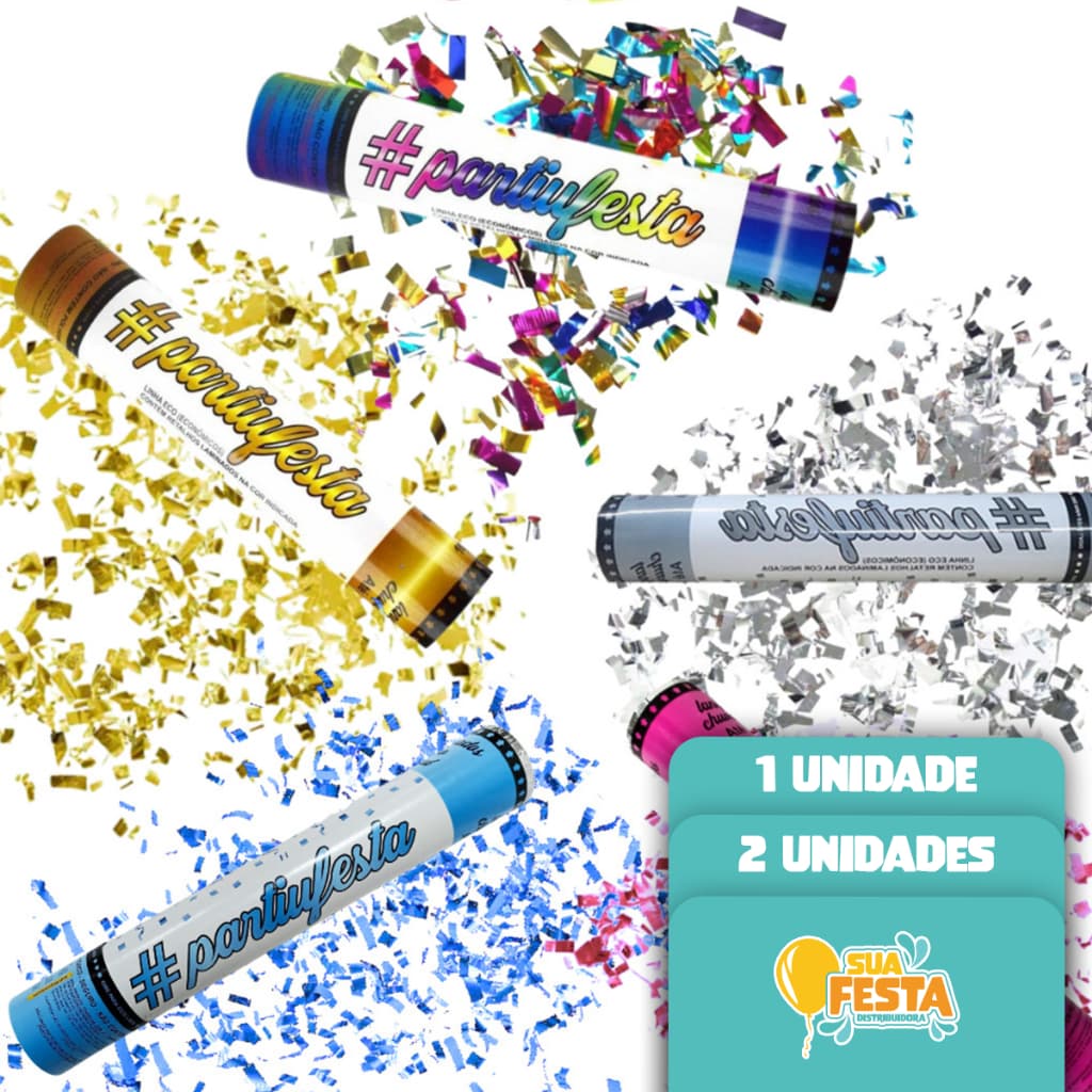 1, 2, 3 e 5 Unidades Lança Confetes Metalizados para Comemorações, Chá Revelação e Aniversários.