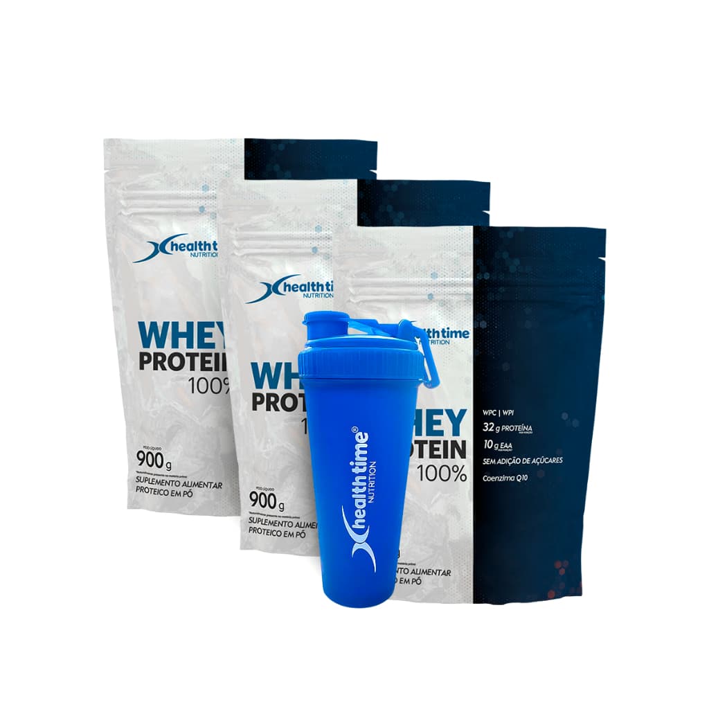 3x Whey Protein 100% Refil 900g (2,7 Kg) +  Coqueteleira