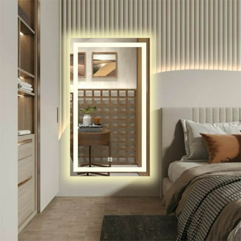 Espelho Retangular Decorativo 70x110 Jateado com Led 3 cores Corpo Inteiro e Botao Touch