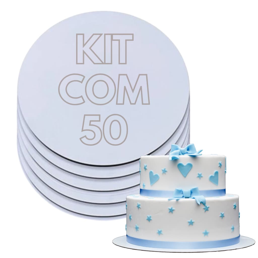 Kit Com 50 Cake Board 20cm Base Tabuleiro Para Bolo Redondo Mdf