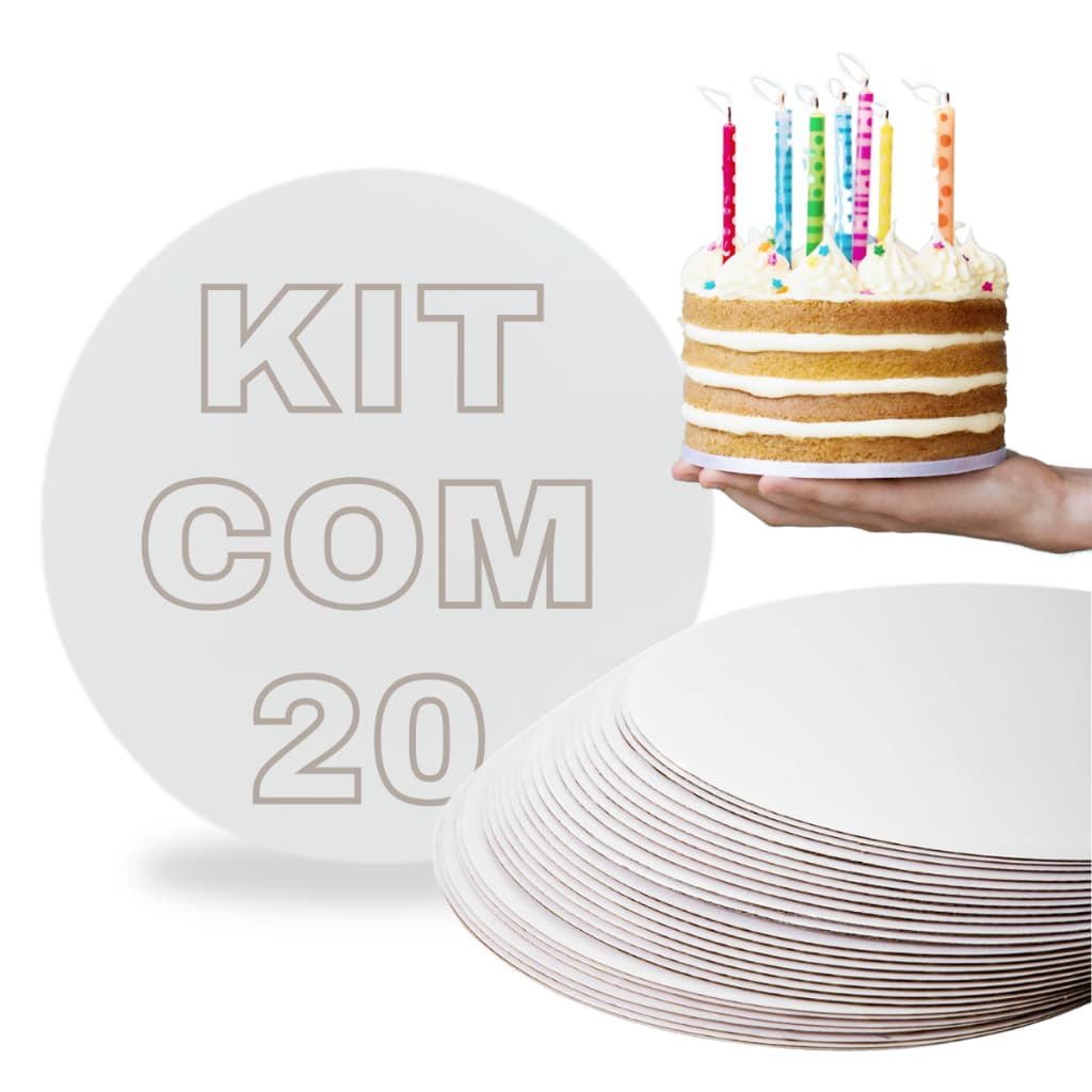 Kit 20 Cake Board 25cm Base Tabuleiro Para Bolo Redondo Mdf Resistente