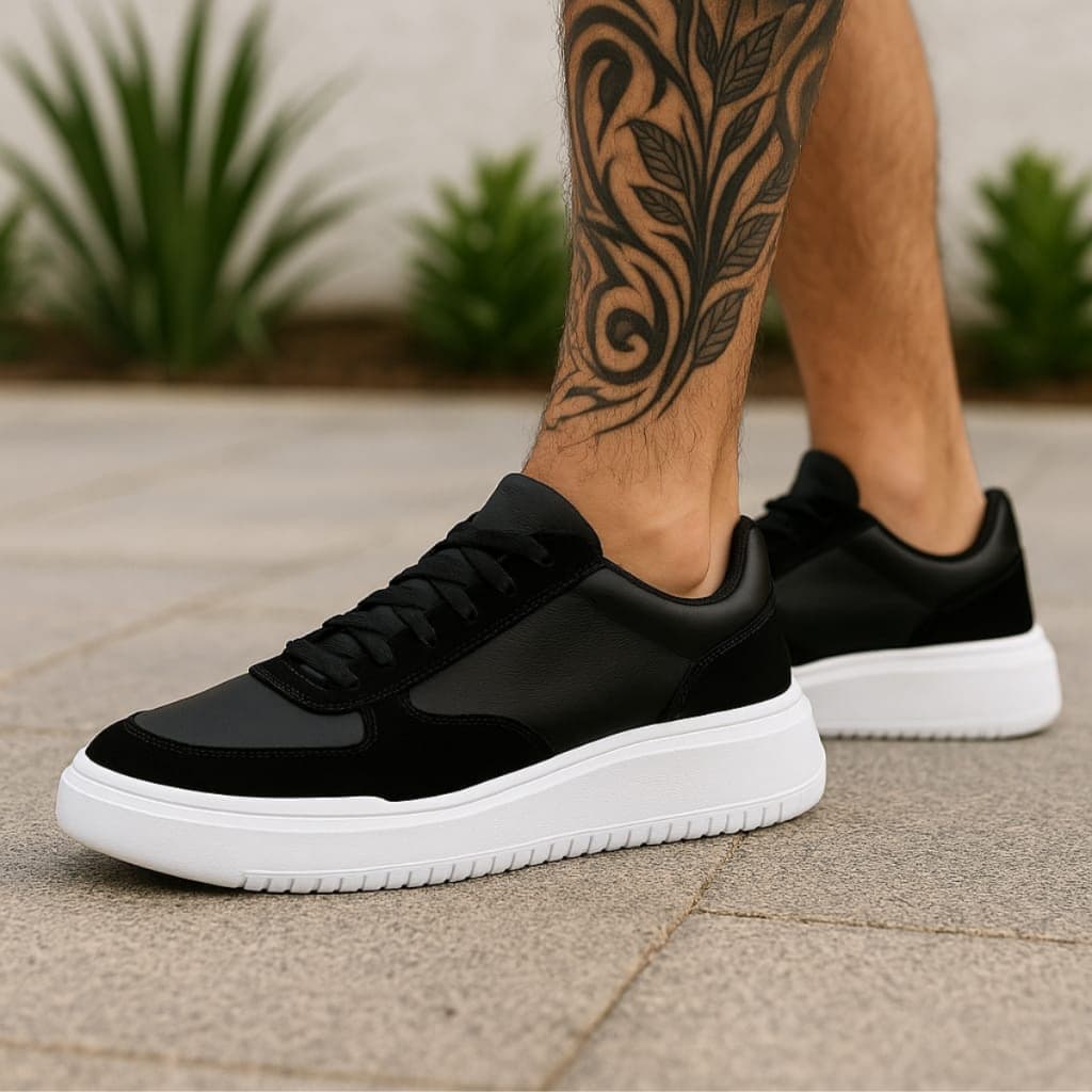 Tênis Preto Sneaker  Esporte Fino Masculino Casual Minimalista Na Moda
